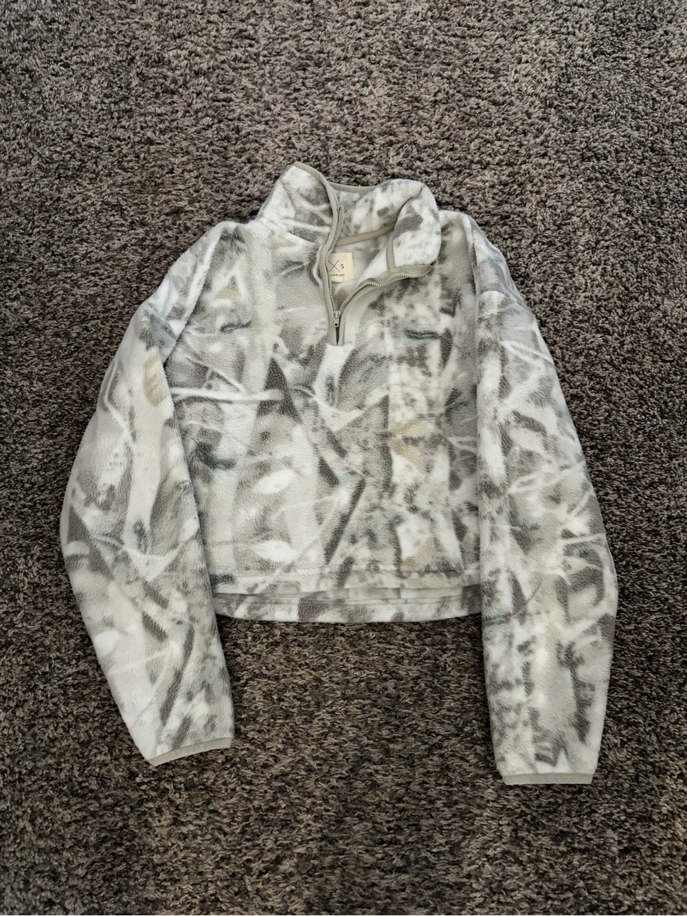 Thread & Supply Women's Cropped Quarter-Zip Teddy Jacket - Camouflage Print
